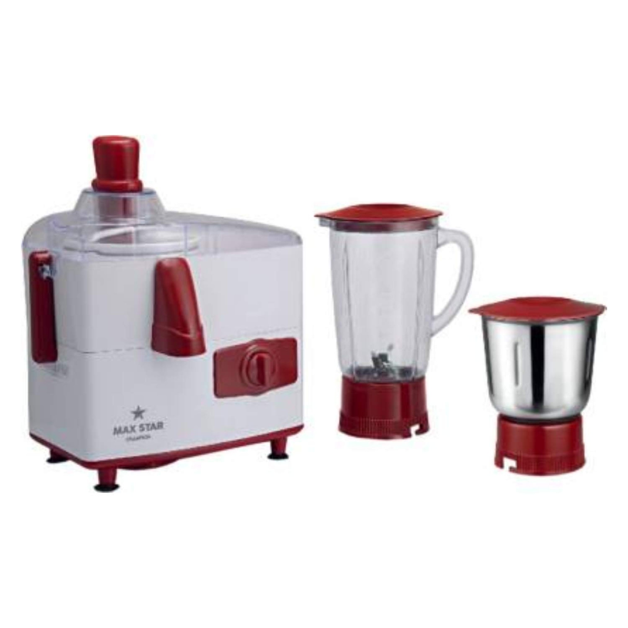 Maxstar Juicer Mixer Grinder JMG05 Champion 450 W Juicer Mixer Grinder  (Red, White, 2 Jars)