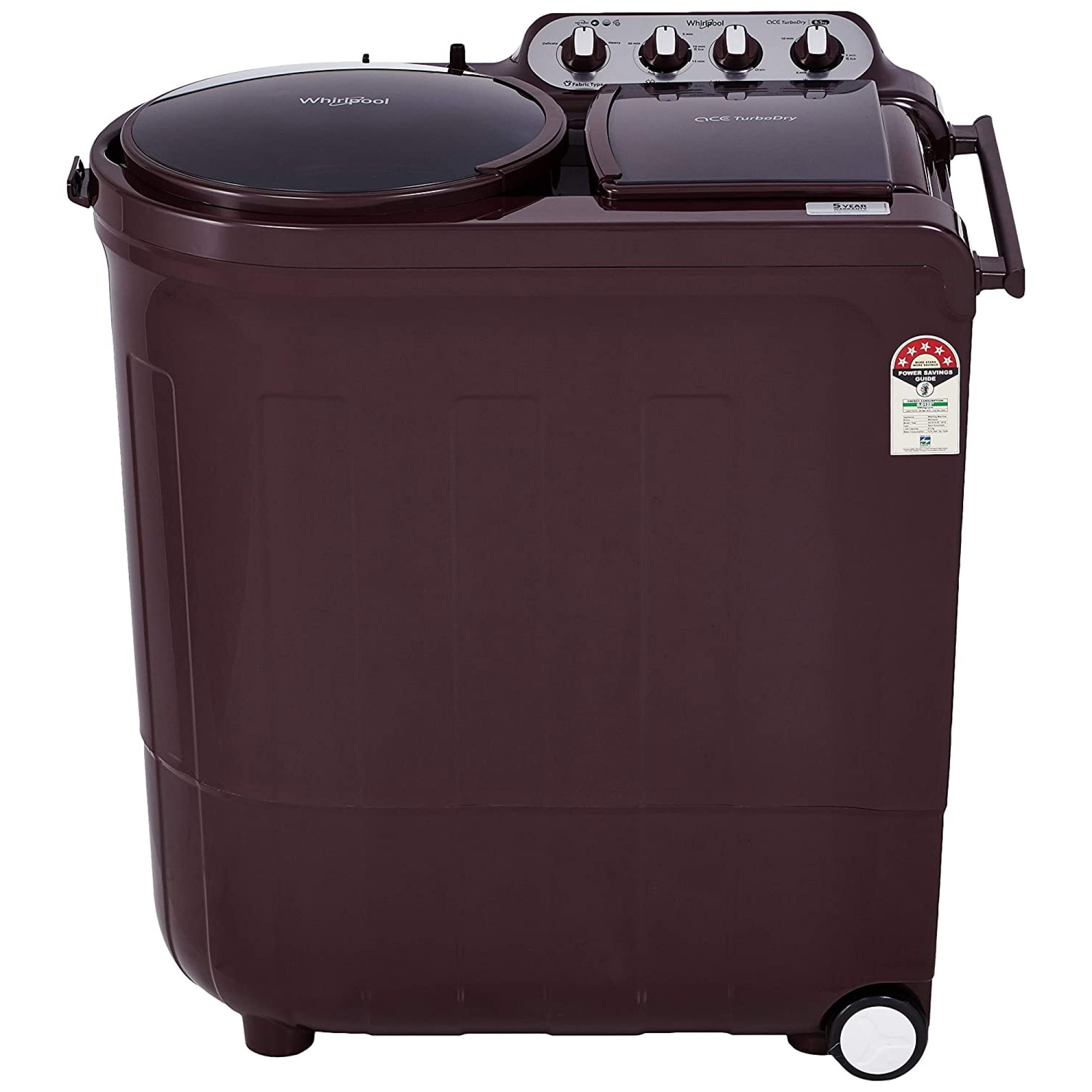 Whirlpool 8.5 Kg 5 Star Semi-Automatic Top Loading Washing Machine (ACE 8.5 TURBO DRY, Wine Dazzle)