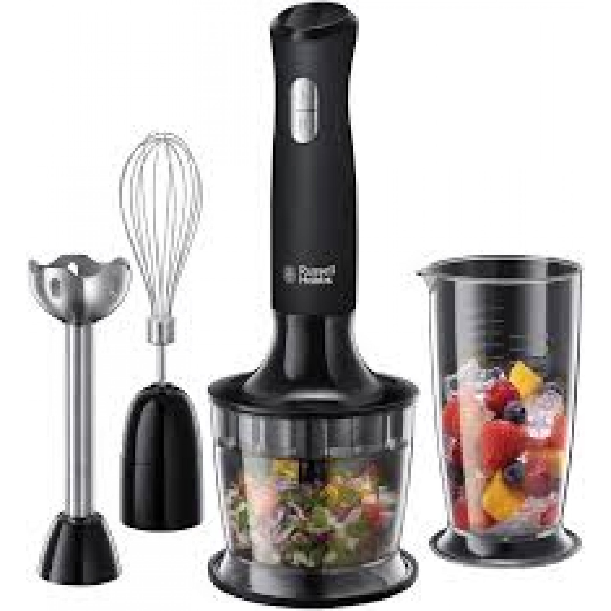 Russell Hobbs 24702 Desire 3 in 1 Hand Blender with Electric Whisk and Vegetable Chopper Attachments, Matte Black